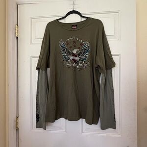 Y2K Harley-Davidson Women’s Olive Green Thermal Layered Top Size 2X XXL 2006